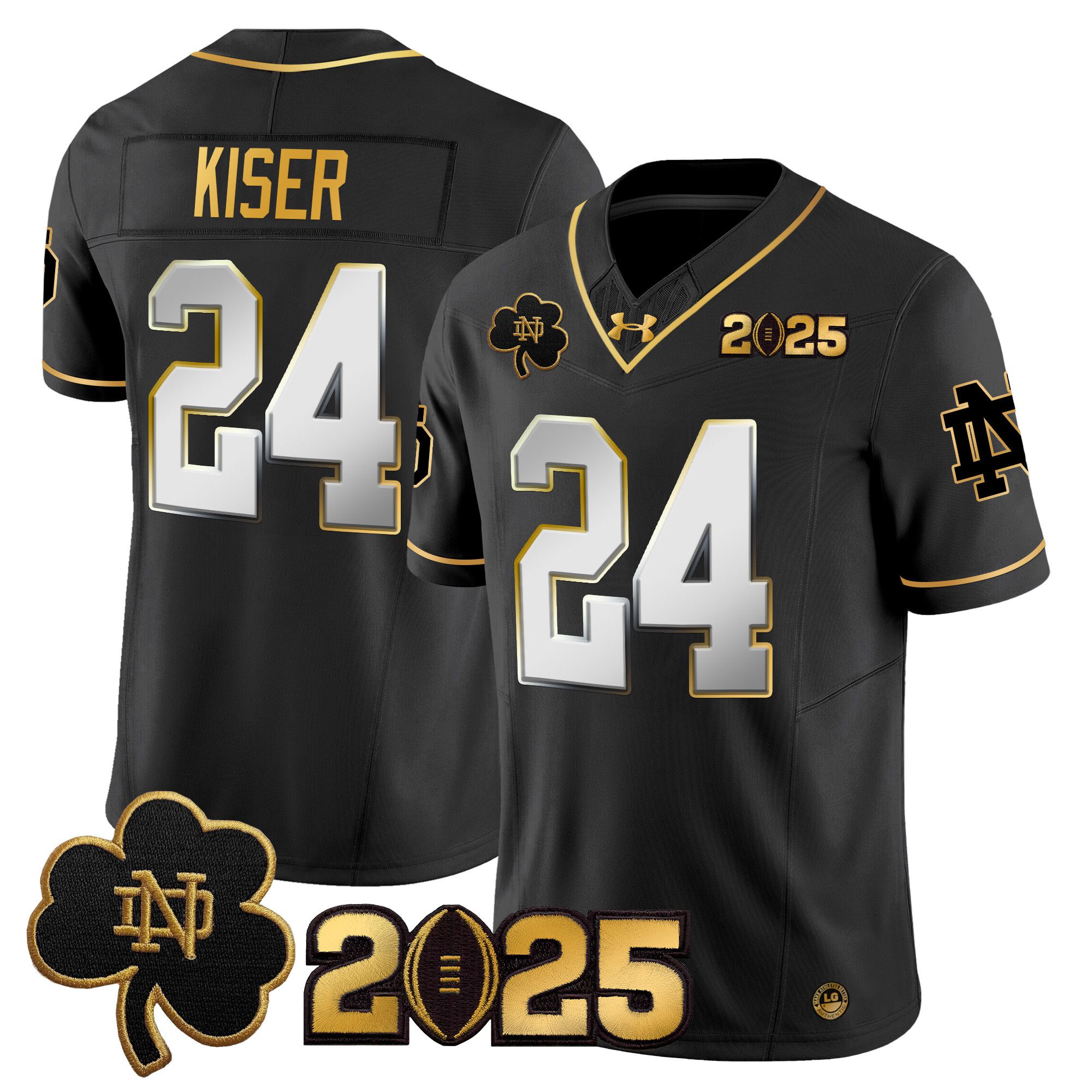 Men Notre Dame Fighting Irish #24 Kiser Black 2025 CFP Final Patch Gold Vapor Limited NCAA Jersey style 2